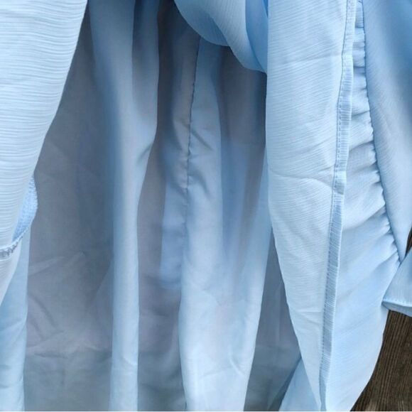 NWT Exlura Baby Blue Mini Dress Lantern Sleeves Tie Back Ruched Waist Size M - Picture 6 of 8